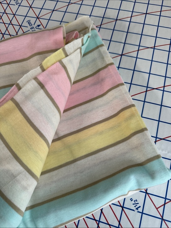 Other - Vintage Pastel Stripe Cotton Jersey Knit Fabric 1.5 Yards x 44” Pink Aqua Yellow